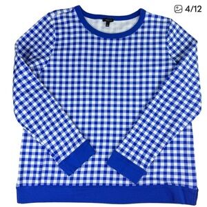 Talbots White and Blue Checkered Crewneck Pullover